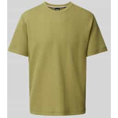 T-shirt met geribde ronde hals
