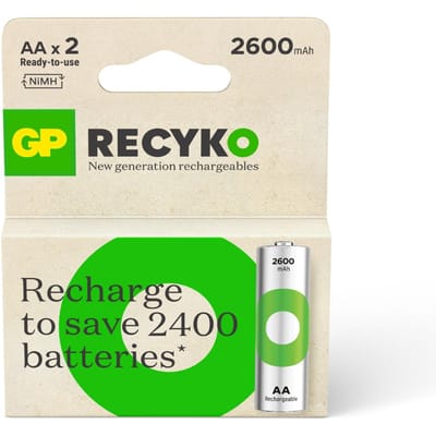 Gp Aa R6 Batterijen Voor Afstandsbediening, Zaklamp, Klok, Recyko Nimh 2600Mah, 2 Stuks