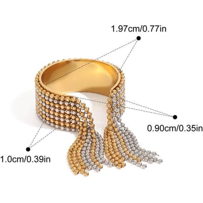 18K Goud Statement Roestvrij Staal Lange Kwastjesketting Persoonlijkheid Brede Ring Vintage Hip Hop Geometrische Sieraden Trendy Feestcadeau beige