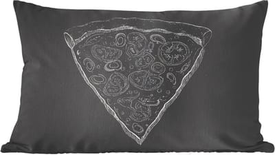 Sierkussens - Kussentjes Woonkamer - 60x40 cm - Pizzapunt - Toppings - Krijttekening