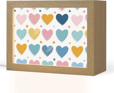 Nachtlampje 20x15 cm - Kinder lampje - Hartjes - Pastel - Patroon - Tafellamp kinderkamer - Slaapkamer lamp - Bedlamp kinderen - Kinderlampje stopcontact - Wandlamp babykamer - Nachtlampjes