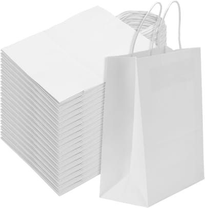 100 Witte Kraft Giftzakken met Handvatten 27x21x11cm - Duurzame Verpakking voor Cadeaus en Winkelen