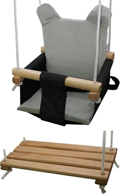 2-in-1 Houten Babyschommel en Zitbank voor Binnen en Buiten
