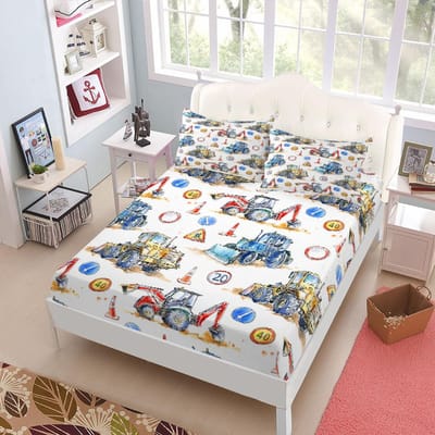 Bouw Fabriek Kinderen Hoeslaken Set King Queen Tweepersoons Volledige Maat Bedlinnenset 90x200x15cm deep