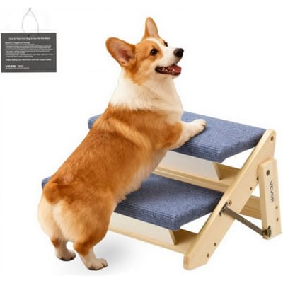 VEVOR Hondentrap 370x470x260 mm, 2-treden huisdierentrap, opvouwbare houten trap, geschikt voor kleine, middelgrote, grote en oudere huisdieren, evenals puppy's tot 50 kg, hondenladder voor bedden, banken en auto's.