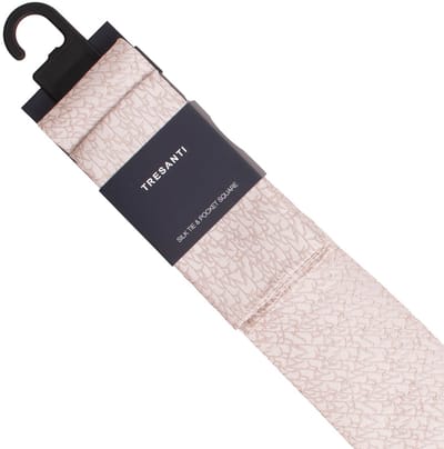 TRESANTI | GINESIO | Silk tie & pocket square set with bamboo leaves | Beige