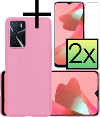 Hoesje - Met 2x Screenprotector - Geschikt voor OPPO A16s - Sterk & Shockproof - Back Cover - Siliconen Case - Telefoon Hoes - Roze