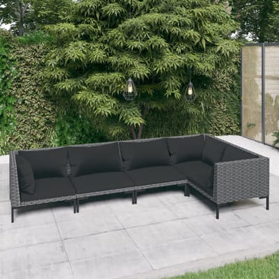 vidaXL - 5-delige - Loungeset - met - kussens - poly - rattan - donkergrijs