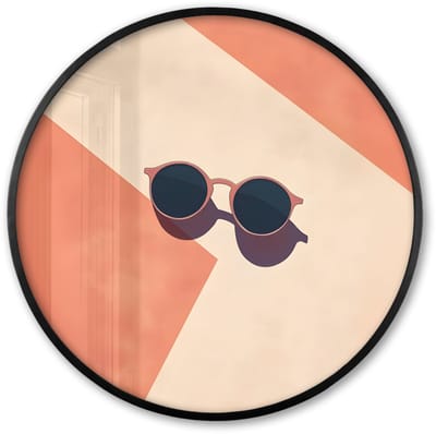 Poster in lijst Rond - Fotolijst 60x60 cm - Posters - Zonnebril - Schaduw - Oranje - Minimalistisch - Ronde posterlijst zwart - Decoratie - Wanddecoratie woonkamer - Muurdecoratie slaapkamer