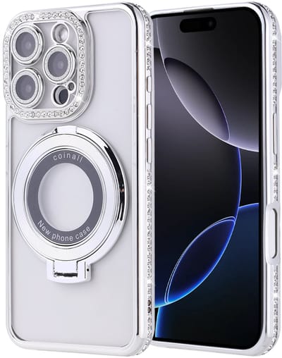 Hoesje Geschikt voor iPhone 16 Pro Max Magsafe hoesje Zliver - Lens beschermer ring Luxury Bling Sparkly Diamond backcover