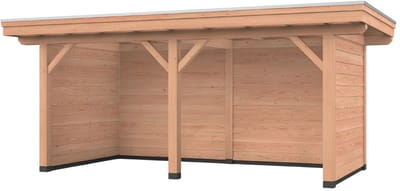 Douglas overkapping, 600 x 300, met achterwand en twee zijwanden, Westwood Vrijbuiter Basic
