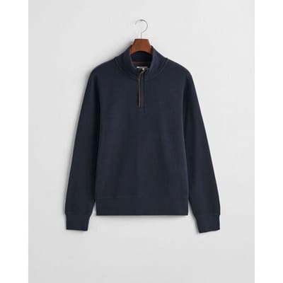 Gant Trui Sacker Rib Half Zip Subtle Tone-on-Tone Logo Embroidery Avond Blauw / male