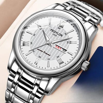 Volautomatisch Waterdicht Niet-mechanisch Quartz Horloge Dubbele Kalender Lichtgevend Koreaanse Versie Horloge Stalen Band Mode Minimum gray