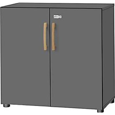 Kast Start Off Wood, van hout, 2 OH, afsluitbaar, onderstel met glijpootjes, B 800 x D 420 X H 744 mm, grafiet