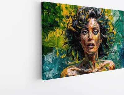 Saammp Canvas Schilderij - Vrouw - Kleurenexplosie - Groen - abstract - 30x20 - Foto op canvas - Wanddecoratie - Muurdecoratie Woonkamer - Slaapkamer decoratie - Canvas Print