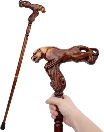 Houten Wandelstok - Decoratieve Stok - Extra Steun - Luipaard Design - 96 cm - Bruin