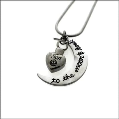 Aramat Jewels | Gedenkhangers | Stalen Ashanger Zoon | son-to the moon and back-3.5cm | |20mm | Staal | Volwassenen | Verkleurd niet