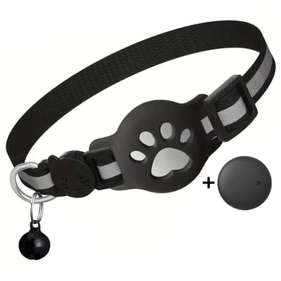 GPS-halsband voor katten (alleen compatibel met iOS) — Real-time locatietracker met reflecterende halsband en belletje — Waterdichte locatietracker om huisdieren niet kwijt te raken — Onmisbaar voor katteneigenaren - Zwart A