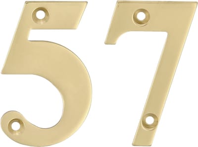 AMIG Huisnummer 57 - massief messing - 5cm - incl. bijpassende schroeven - gepolijst - goudkleur