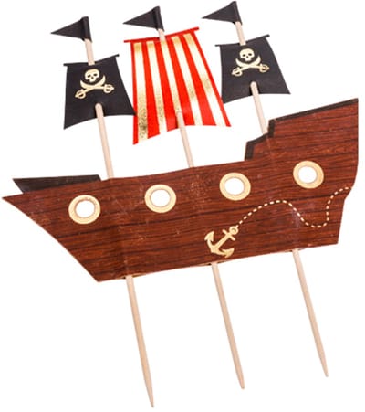 ARTYFETES - Piraat boot cake topper decoratie op prikker 17,5 x 21 cm