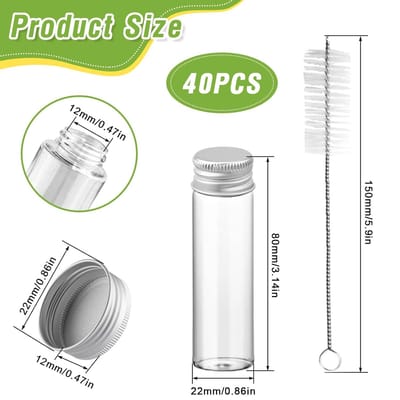 Reageerbuisjes met schroefsluiting, glazen reageerbuisjes, 40 stuks, transparant, laboratoriumbuisjes, 20 ml, voor snoep, vloeistof, parels, specerijen, dierenhaar, herdenkfles