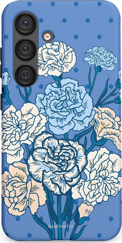Casetastic hoesje geschikt voor Samsung Galaxy S25 - Dubbellaagse bescherming - Anjer boeket - Fashion Case - Lavendel Lichtblauw Zilver