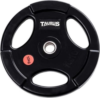 Taurus 3G Pro halterschijven 30 mm gerubberd 5kg – metalen binnenring – 3 grepen – crossfit – 1 halterschijf – gewichtheffen – 30mm boring – halter gewicht