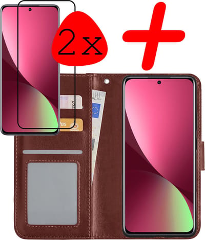 Hoesje Met 2x Screenprotector - Geschikt voor Xiaomi 12X - Luxe Pasjeshouder - Bookcase Portemonee - Flip Case - Kunstleer Book Case - Flipcase Hoes - Book Cover - Walletcase - Portemonneehoes - Bruin
