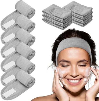 LISM-Make-up haarbanden, 6-delige set, met klittenbandsluiting, verstelbare haarbanden, geschikt voor sporten, douchen en make-up aanbrengen (grijs).