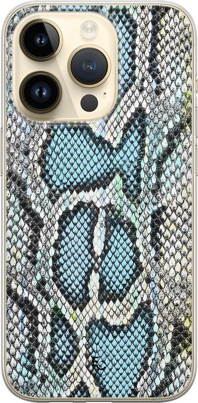Hoesje geschikt voor iPhone 14 Pro - Slangenprint - Soft Case - TPU - Slangenprint - Blauw - ELLECHIQ