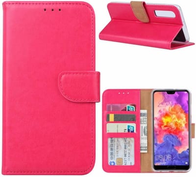 Ntech Hoesje Geschikt voor Huawei P30 portemonnee hoesje / met opbergvakjes Pink