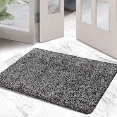 Antislip Waterabsorberende Badkamertapijt - Pluche Deurmat 24" x 36" in Zwart, Grijs en Wit