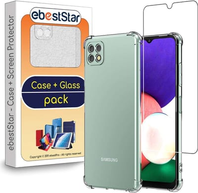 ebestStar - Hoes geschikt voor Samsung Galaxy A22 5G, Silicone Slim Cover Case, Versterkte Hoeken en Randen hoesje, Transparant + Gehard Glas