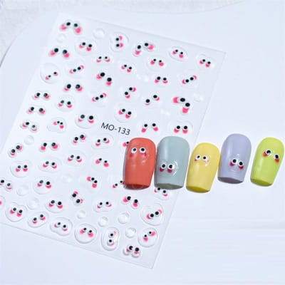 1pc 3D Reliëf Eye Nail Art Stickers Kawaii Mond Monster Volledige Cover Nail Patch Peelable Smile Nail Slider manicure Decoraties