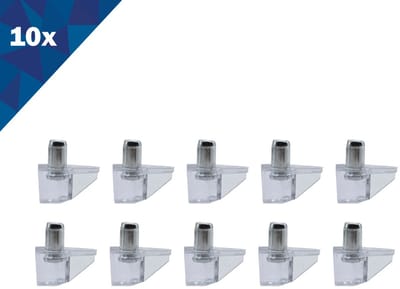 FSW-Products - 10 Stuks - Kastplandragers Ø5 mm - Plankendrager - Dragers voor kasten of keukenkastjes - Transparant - RVS - Legplankdrager - Schap drager - Bevestiging haken voor kasten - Plankdragers