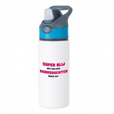 Hacebo® - super blij met een lieve bonusdochter zoals jij waterfles met rietje blauw - Dochter - de liefste bonusdochter - verjaardag - cadeautje voor dochter - dochter artikelen - kado - geschenk - water fles - 650ML