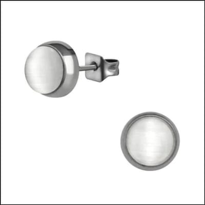 Aramat Jewels | Oorbellen | RVS Kattenoog Oorbellen Diverse Kleuren 4-8mm - Cat Eye Oorstekers | Zilverkleur / 7mm / Wit | | | | Kinderen, Volwassenen | Verkleurd niet