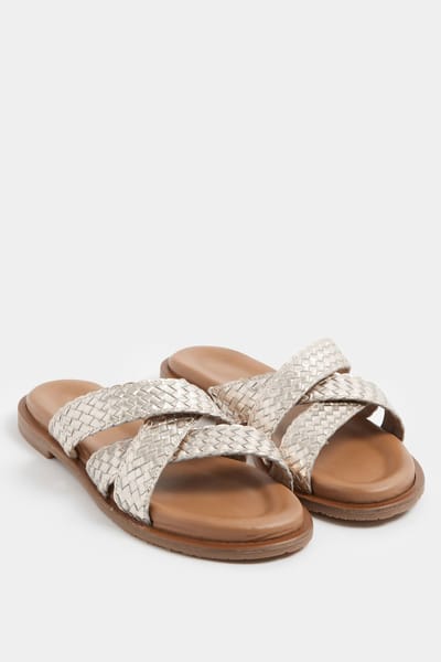 Yours Goudkleurige, Geweven Voetbedsandalen Met Kruisbandjes En Brede Epasvormsize 37EEE