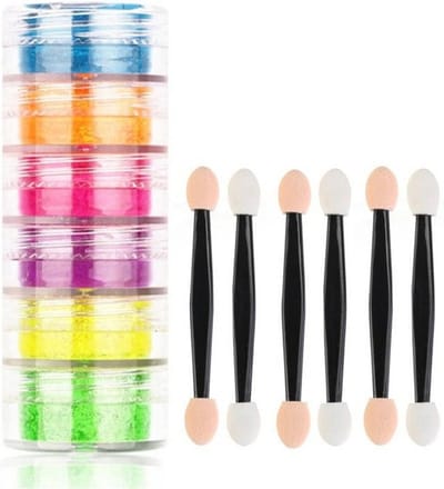 DW4Trading Glow in The Dark Oogschaduw Poeder - Neon Effect - 6 Kleuren - 6 Brushes