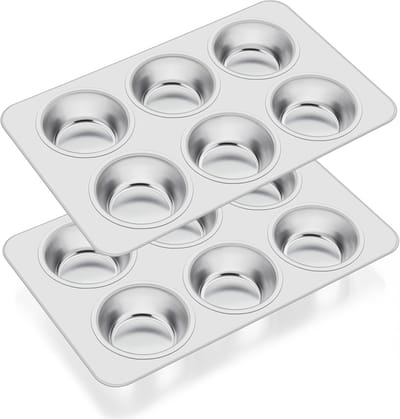 Muffin Bakvormen Set van 2, RVS Muffinplaten voor 12 Muffins, Ideaal voor Cupcakes, Brownies en Pudding, Veilig voor Oven en Vaatwasser