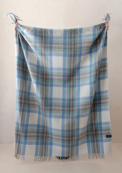 TBCo Wollen Plaid XL - Stewart Gedempte Blauwe Tartan (145x190cm) - Deken (Sprei) met Franjes - Gerecycled Wol