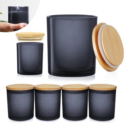 Lege Glazen Kaarsenhouders van 7 oz met Bamboedeksels, Perfect voor Kaarsen Maken en Opslag, 6 Stuks in Bulk