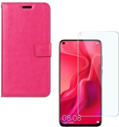 hoesje Geschikt voor: Huawei P20 Lite 2019 Portemonnee roze met 2 stuks Glas Screen protector