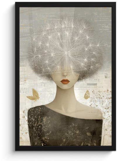 Poster in lijst - Fotolijst 40x60 cm - Posters - Pluis - Vrouw - Beige - Posterlijst zwart - Decoratie - Wanddecoratie woonkamer - Muurdecoratie slaapkamer