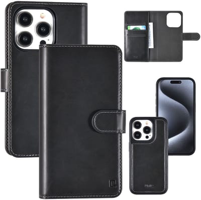 UNIQ Accessory Back Cover - Geschikt voor iPhone 15 Pro - Zwart - Magnetische Sluiting & Pasjeshouder