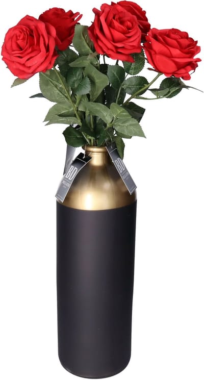 Bellatio Design Kunstbloem Roos Dijon - 5x - 64 cm - rood - zijde kunstbloemen - Boeket - stelen - rozen