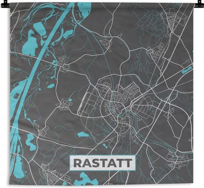 Wandkleed - Wanddoek - Stadskaart – Plattegrond – Duitsland – Blauw – Rastatt – Kaart - 180x180 cm - Wandtapijt