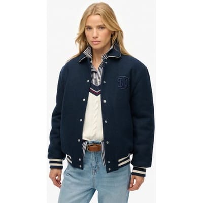 Superdry Country Club Wollen Bomberjack Blue Grootte: 36