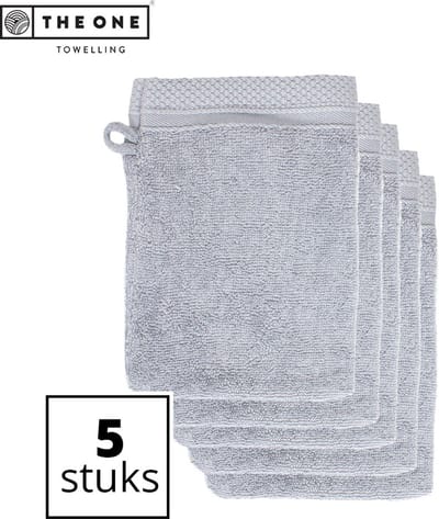The One Towelling Bamboe Washandjes - 16 x 21 cm - 5 Stuks - Voordeelverpakking - Bamboe/Katoen - 600 gr/m² Stofdikte - Hypoallergeen - Lichtgrijs