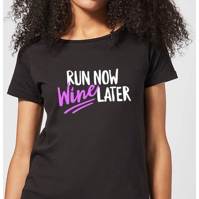 Run Now Wine Later Dames T-shirt - Zwart - 3XL